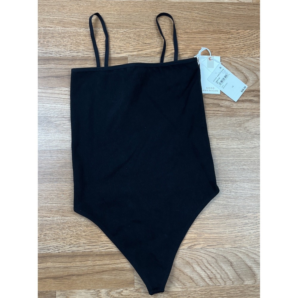 Good American Black Thong Sleeveless Bodysuit Women's Size 1/2 NEW with Tags